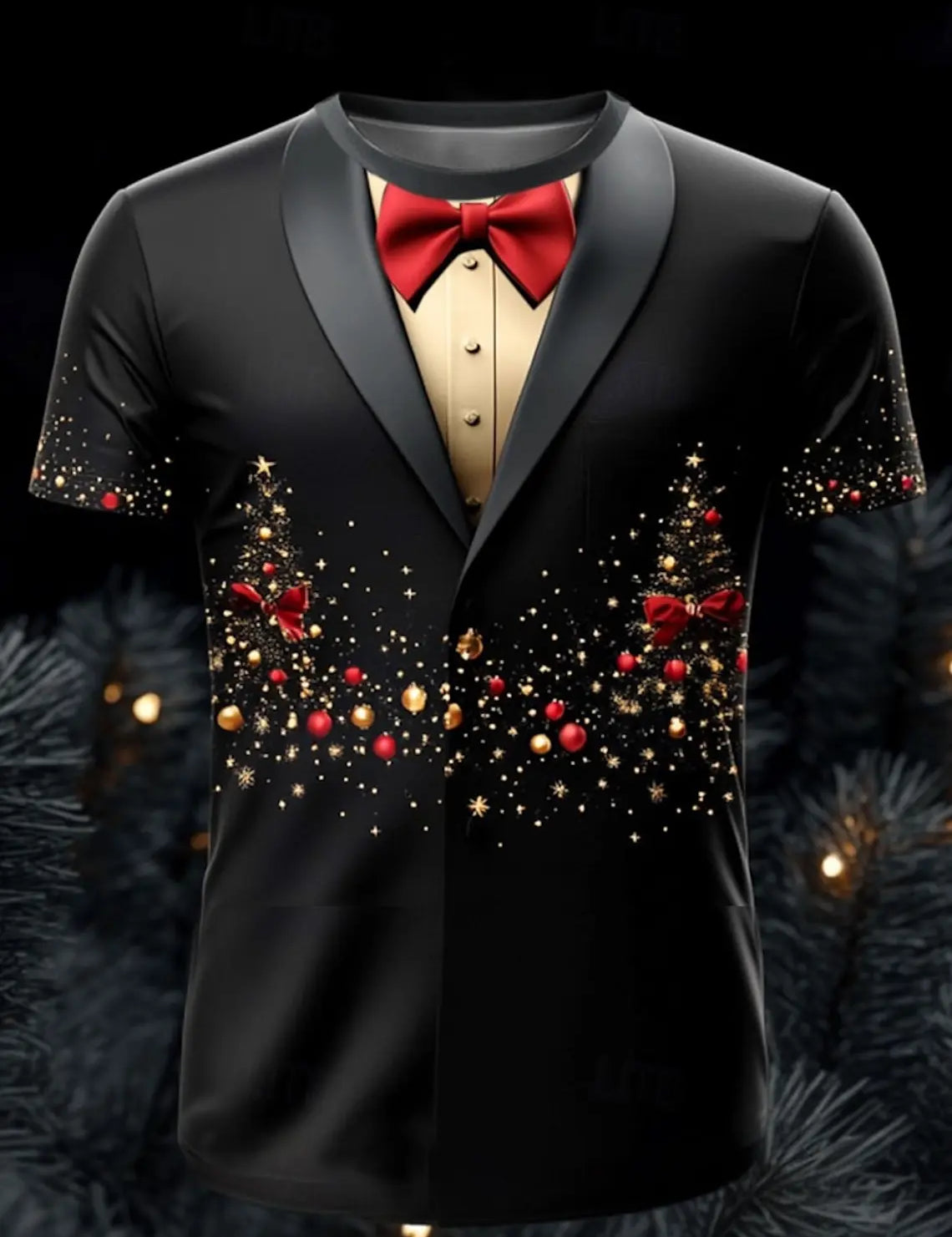 Christmas Tree Snowflake Fashion Casual tops Men's 3D Print T shirt Tee Party Street Red Fake Suit Short Sleeve Crew Neck Shirt