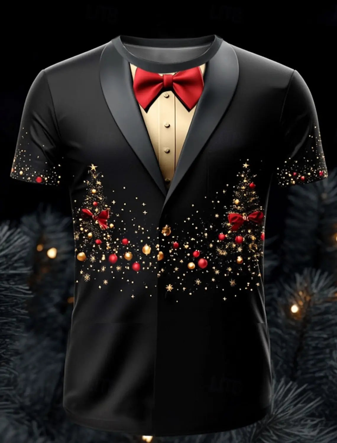 Christmas Tree Snowflake Fashion Casual tops Men's 3D Print T shirt Tee Party Street Red Fake Suit Short Sleeve Crew Neck Shirt