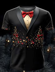 Christmas Tree Snowflake Fashion Casual tops Men's 3D Print T shirt Tee Party Street Red Fake Suit Short Sleeve Crew Neck Shirt