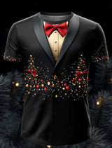 Christmas Tree Snowflake Fashion Casual tops Men's 3D Print T shirt Tee Party Street Red Fake Suit Short Sleeve Crew Neck Shirt