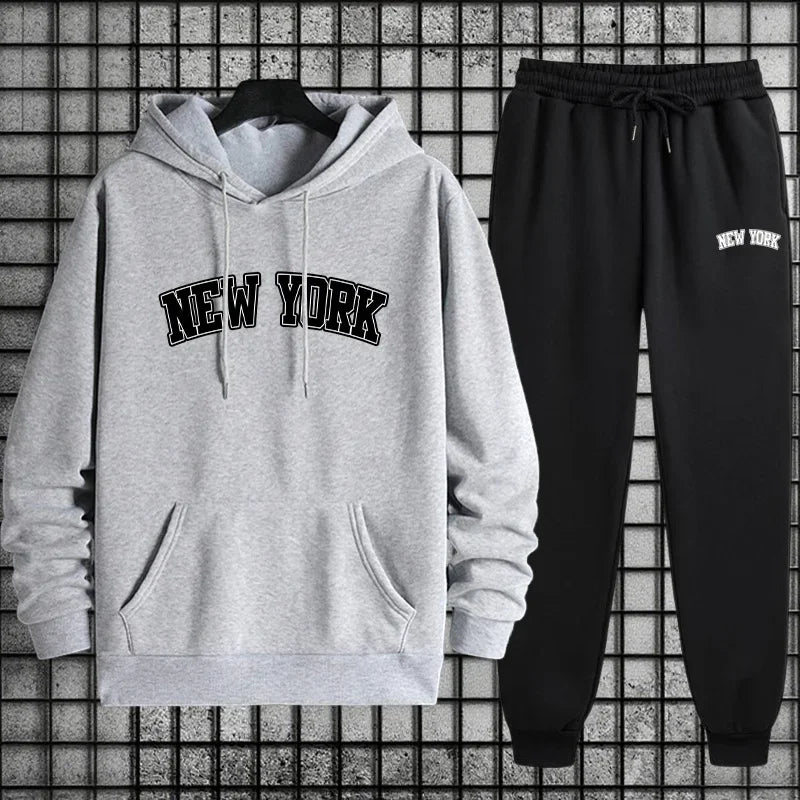 2025 Hot Sale Mens Sportswear 2pcs Set Hoodie and Sweatpants Autumn Winter Daily Casual Sporty Jogging Suit Urban Fashion Outfit