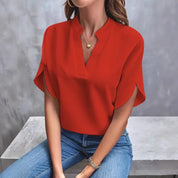 VEITCHE Summer Women Casual Solid Blouse Women Fashion V-neck Half Sleeve Shirts Office Elegant Pullover Loose Blusas Tops