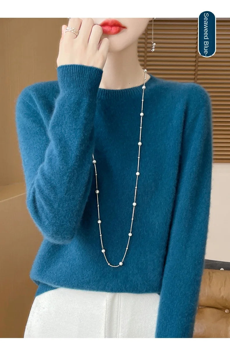2024 Fashion 100% Merino Wool Sweater Cashmere Pullover O-Neck Long Sleeve Women Knitwear Autumn Winter Clothing Y2K Tops O Ling