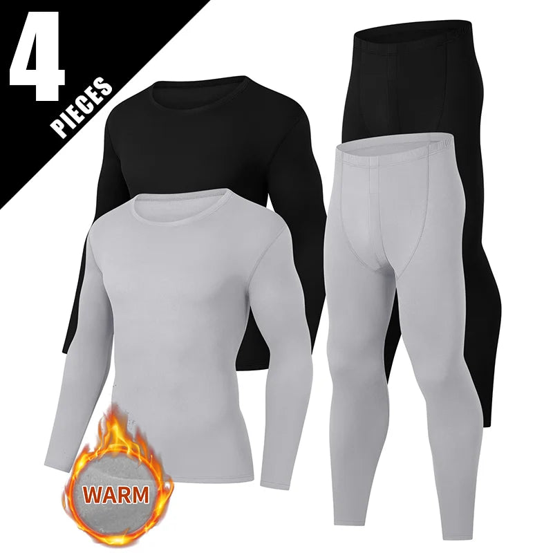 2-piece Men's Autumn And Winter Solid Color Round Neck Thermal Underwear Set Comfortable Plus Size Sports And Fitness Base Set