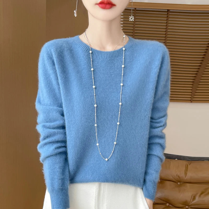 2024 Fashion 100% Merino Wool Sweater Cashmere Pullover O-Neck Long Sleeve Women Knitwear Autumn Winter Clothing Y2K Tops O Ling