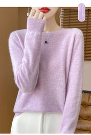 2024 Fashion 100% Merino Wool Sweater Cashmere Pullover O-Neck Long Sleeve Women Knitwear Autumn Winter Clothing Y2K Tops O Ling