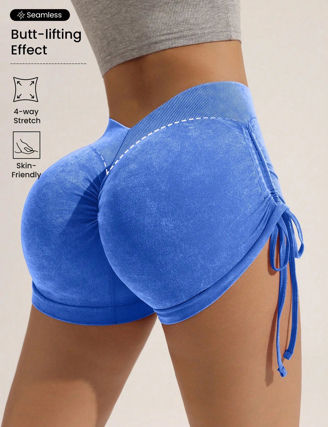 Matte craft summer three part pants yoga pants women's drawstring sports shorts European and American peach hip lifting fitness