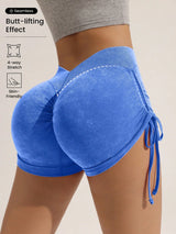Matte craft summer three part pants yoga pants women's drawstring sports shorts European and American peach hip lifting fitness