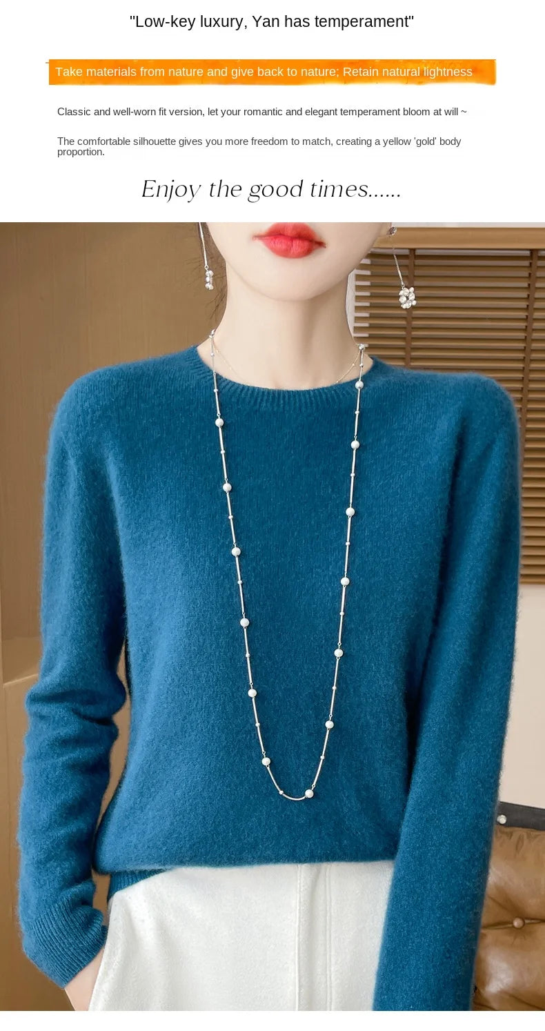 2024 Fashion 100% Merino Wool Sweater Cashmere Pullover O-Neck Long Sleeve Women Knitwear Autumn Winter Clothing Y2K Tops O Ling