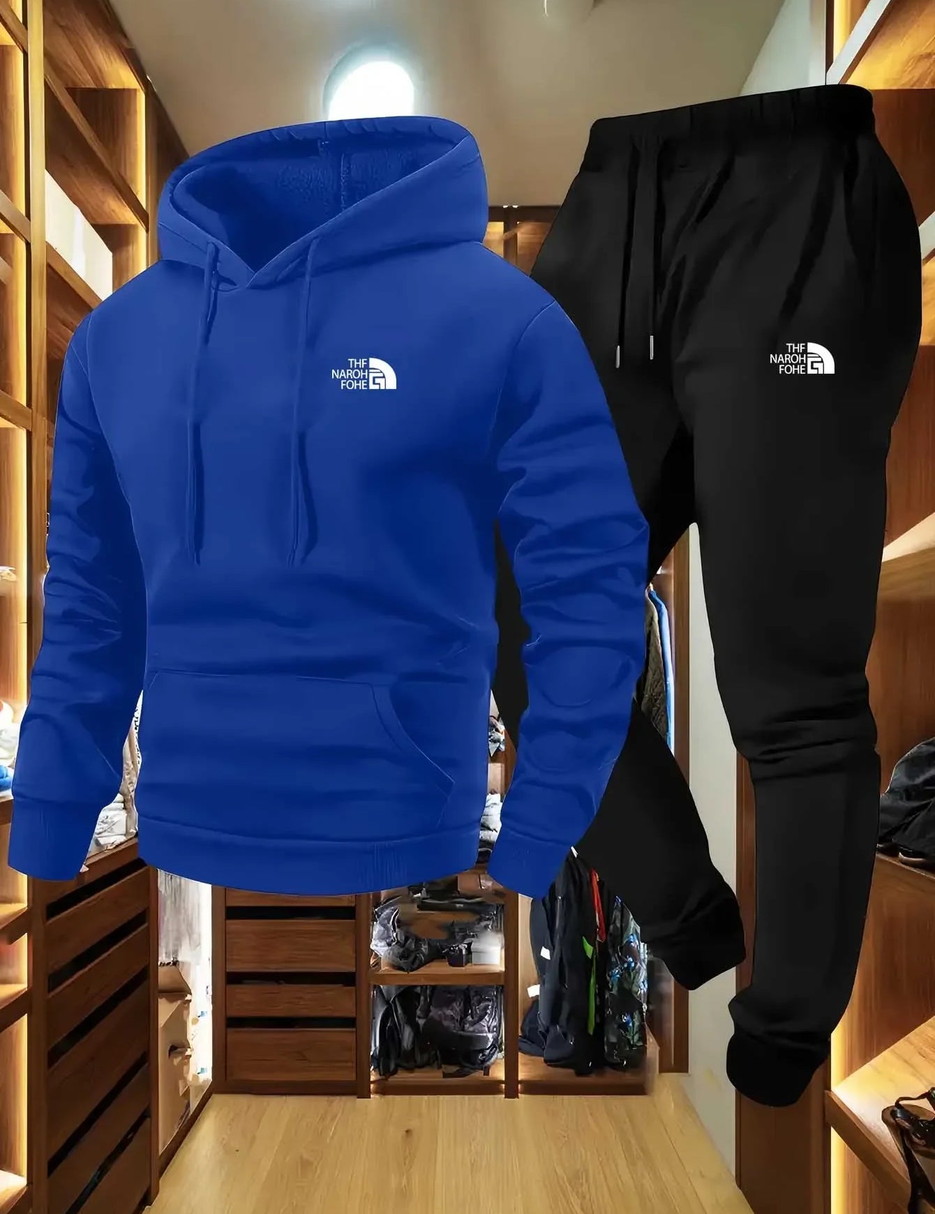 Men's Autumn and Winter Pattern Casual Two-Piece Set Hooded Sweatshirt and Pants with Pockets Regular Fit Outdoor Sport Suit