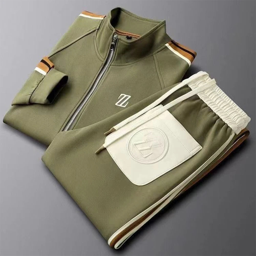 New Men's Autumn Stand-Collar Casual Sports Suit - Trendy Fashion Activewear with Long-Sleeve Top and Straight-Leg Pants