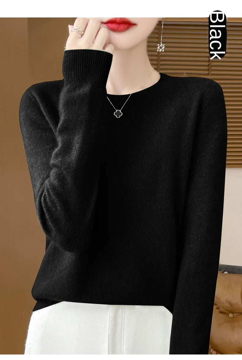 2024 Fashion 100% Merino Wool Sweater Cashmere Pullover O-Neck Long Sleeve Women Knitwear Autumn Winter Clothing Y2K Tops O Ling