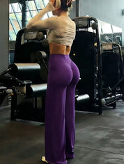 Gym Workout Wide Leg Leggings Women High Waist Tummy Control Loose Yoga Pants Woman Gray Hip Lifting Straight Sports Trousers