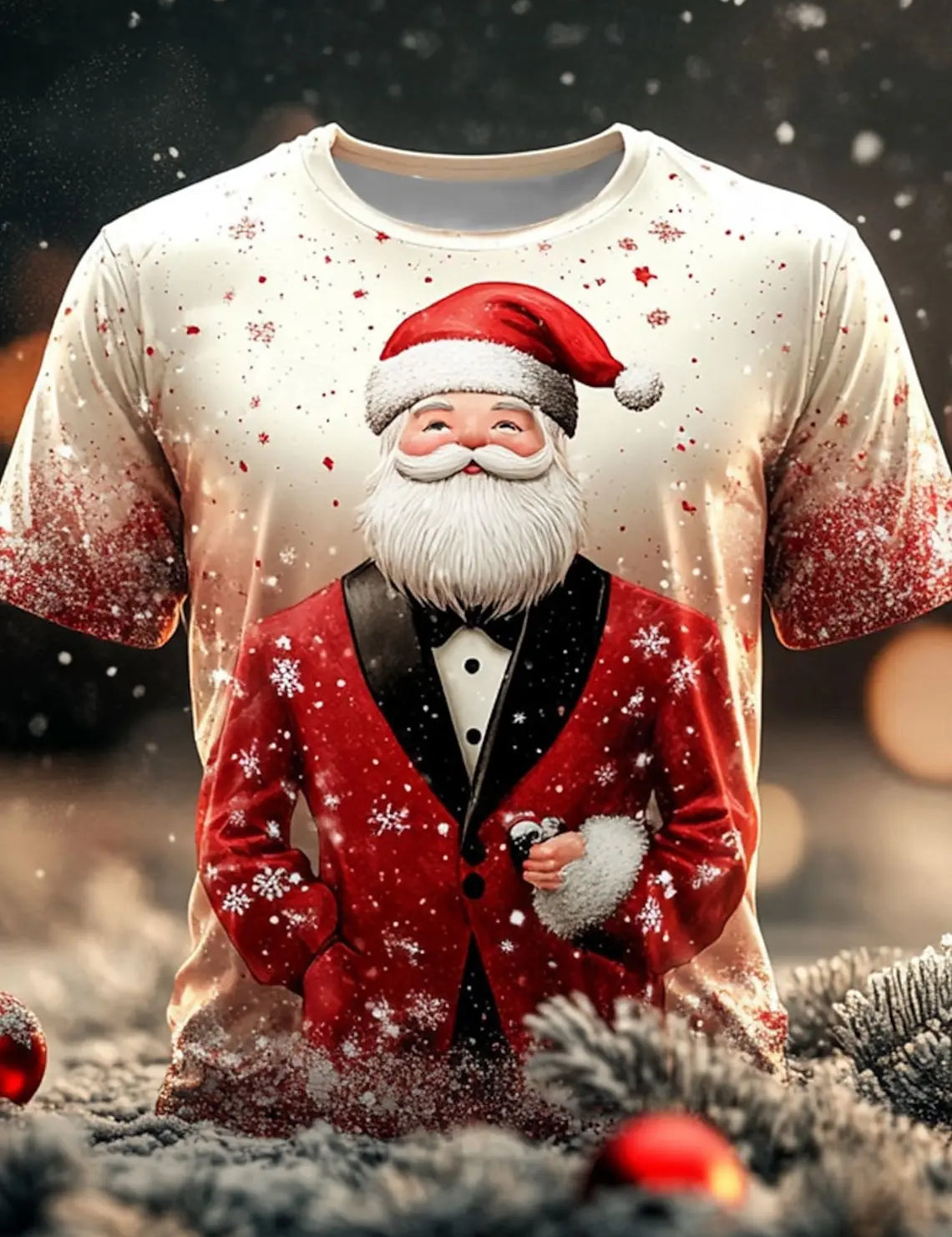 Christmas Tree Snowflake Fashion Casual tops Men's 3D Print T shirt Tee Party Street Red Fake Suit Short Sleeve Crew Neck Shirt