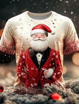 Christmas Tree Snowflake Fashion Casual tops Men's 3D Print T shirt Tee Party Street Red Fake Suit Short Sleeve Crew Neck Shirt