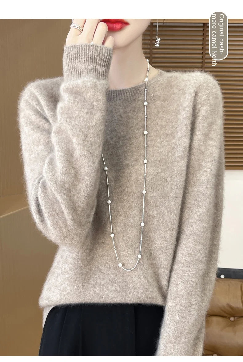 2024 Fashion 100% Merino Wool Sweater Cashmere Pullover O-Neck Long Sleeve Women Knitwear Autumn Winter Clothing Y2K Tops O Ling