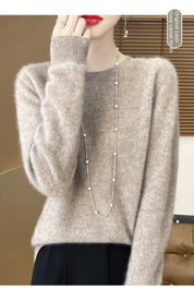 2024 Fashion 100% Merino Wool Sweater Cashmere Pullover O-Neck Long Sleeve Women Knitwear Autumn Winter Clothing Y2K Tops O Ling