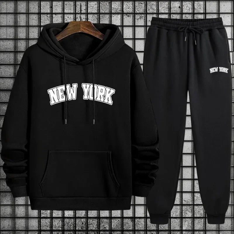 2025 Hot Sale Mens Sportswear 2pcs Set Hoodie and Sweatpants Autumn Winter Daily Casual Sporty Jogging Suit Urban Fashion Outfit