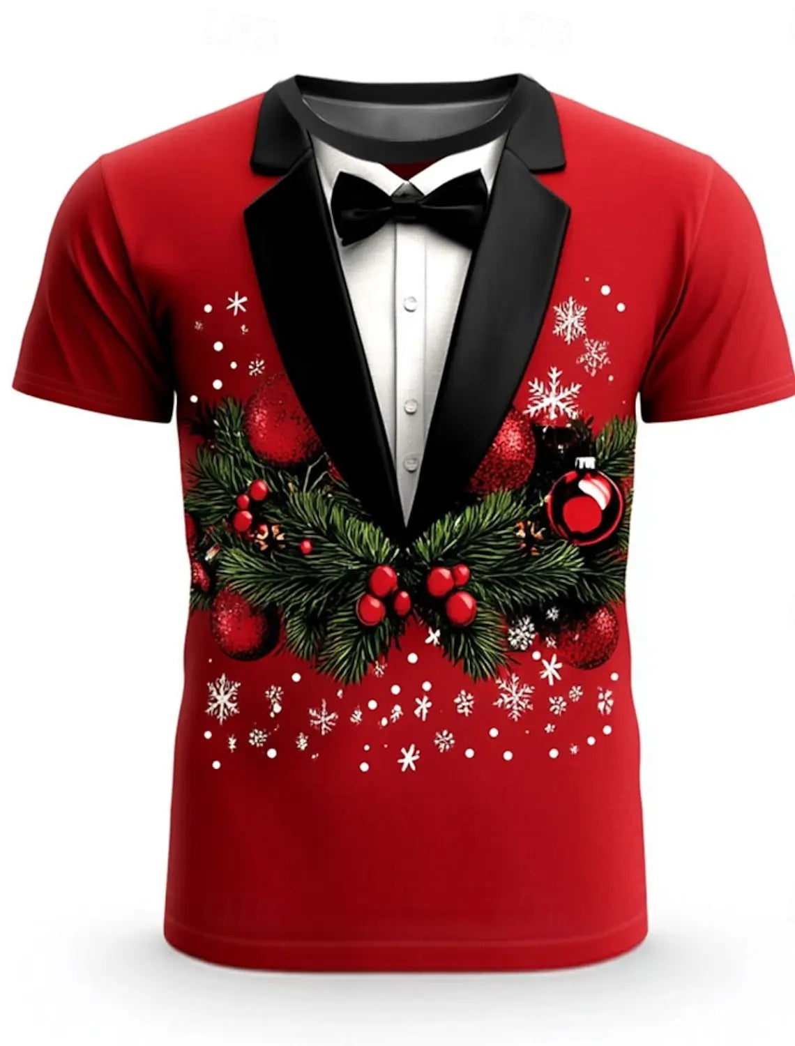 Christmas Tree Snowflake Fashion Casual tops Men's 3D Print T shirt Tee Party Street Red Fake Suit Short Sleeve Crew Neck Shirt