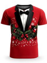 Christmas Tree Snowflake Fashion Casual tops Men's 3D Print T shirt Tee Party Street Red Fake Suit Short Sleeve Crew Neck Shirt