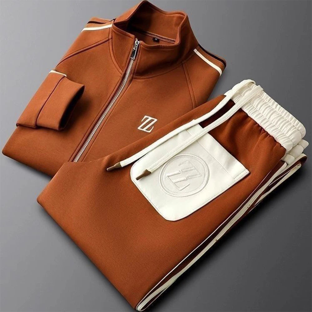 New Men's Autumn Stand-Collar Casual Sports Suit - Trendy Fashion Activewear with Long-Sleeve Top and Straight-Leg Pants