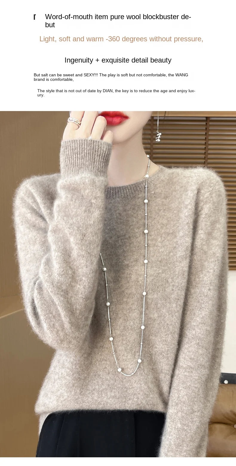 2024 Fashion 100% Merino Wool Sweater Cashmere Pullover O-Neck Long Sleeve Women Knitwear Autumn Winter Clothing Y2K Tops O Ling