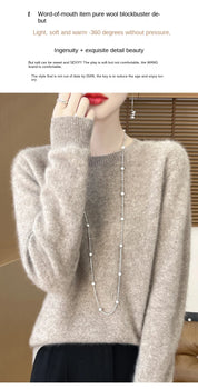 2024 Fashion 100% Merino Wool Sweater Cashmere Pullover O-Neck Long Sleeve Women Knitwear Autumn Winter Clothing Y2K Tops O Ling