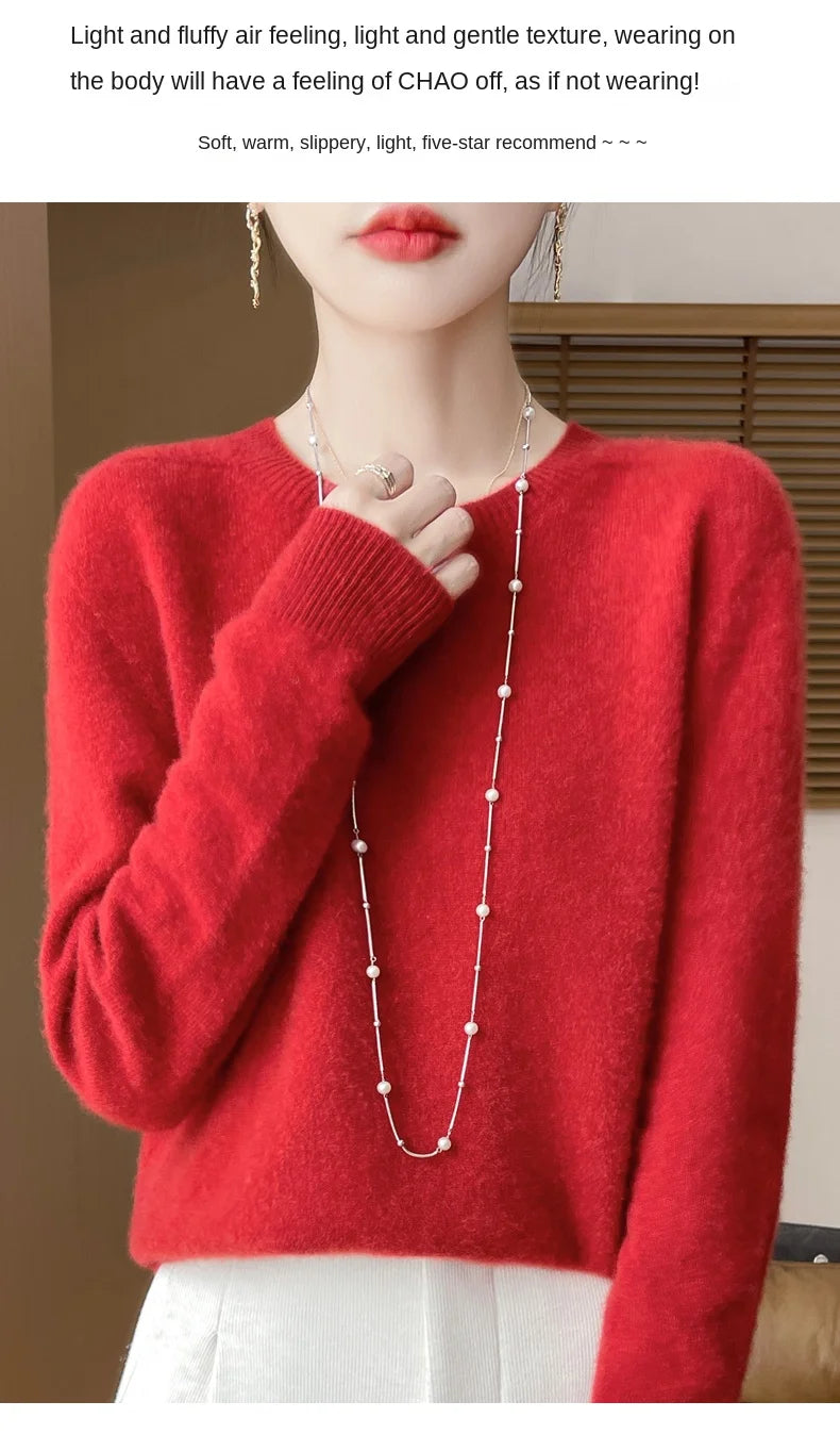 2024 Fashion 100% Merino Wool Sweater Cashmere Pullover O-Neck Long Sleeve Women Knitwear Autumn Winter Clothing Y2K Tops O Ling