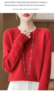 2024 Fashion 100% Merino Wool Sweater Cashmere Pullover O-Neck Long Sleeve Women Knitwear Autumn Winter Clothing Y2K Tops O Ling