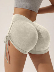 Matte craft summer three part pants yoga pants women's drawstring sports shorts European and American peach hip lifting fitness