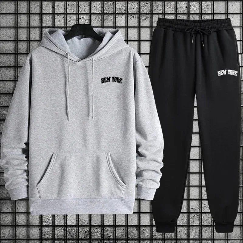 2025 Hot Sale Mens Sportswear 2pcs Set Hoodie and Sweatpants Autumn Winter Daily Casual Sporty Jogging Suit Urban Fashion Outfit