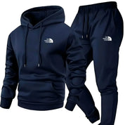 Men's Autumn and Winter Pattern Casual Two-Piece Set Hooded Sweatshirt and Pants with Pockets Regular Fit Outdoor Sport Suit