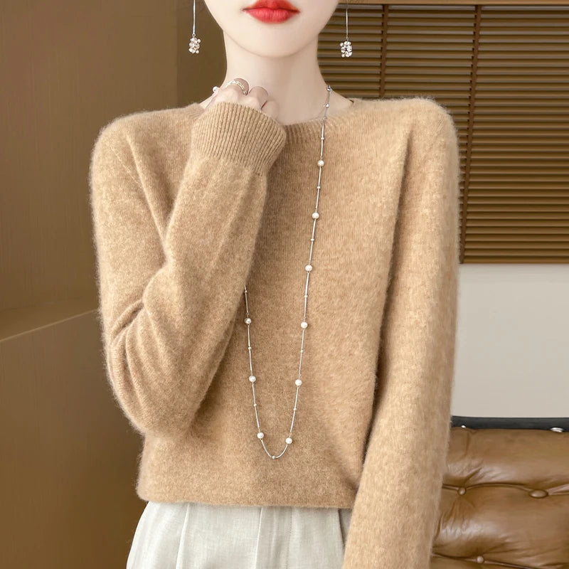 2024 Fashion 100% Merino Wool Sweater Cashmere Pullover O-Neck Long Sleeve Women Knitwear Autumn Winter Clothing Y2K Tops O Ling