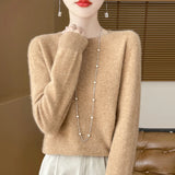 2024 Fashion 100% Merino Wool Sweater Cashmere Pullover O-Neck Long Sleeve Women Knitwear Autumn Winter Clothing Y2K Tops O Ling